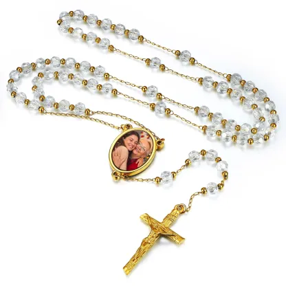 Collier Personnalisé avec Chapelet et Crucifix Catholique en forme de Y Blanc