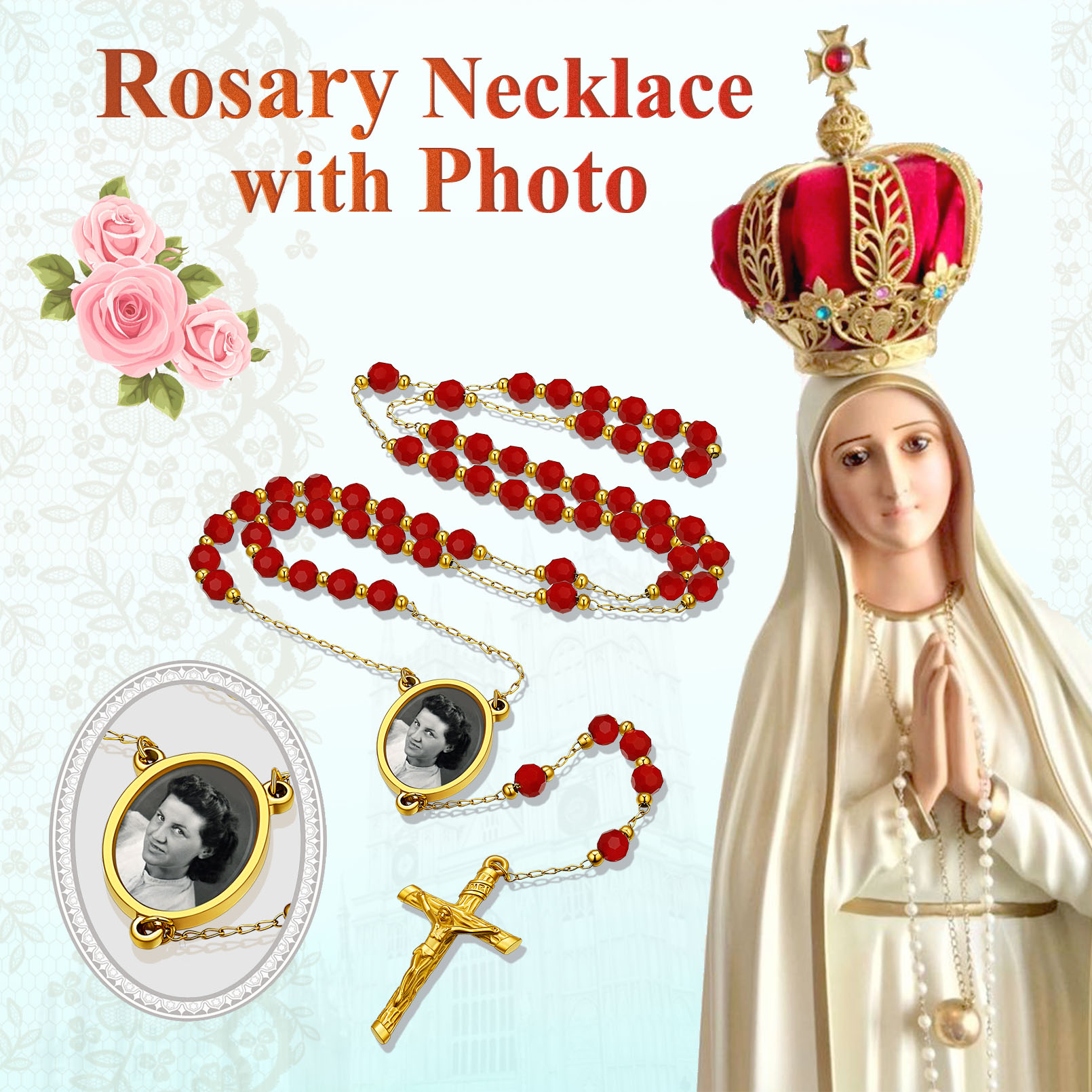 Collier Personnalisé avec Chapelet et Crucifix Catholique Y