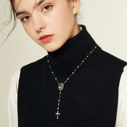 Chapelet Collier Croix Catholique avec Photo 