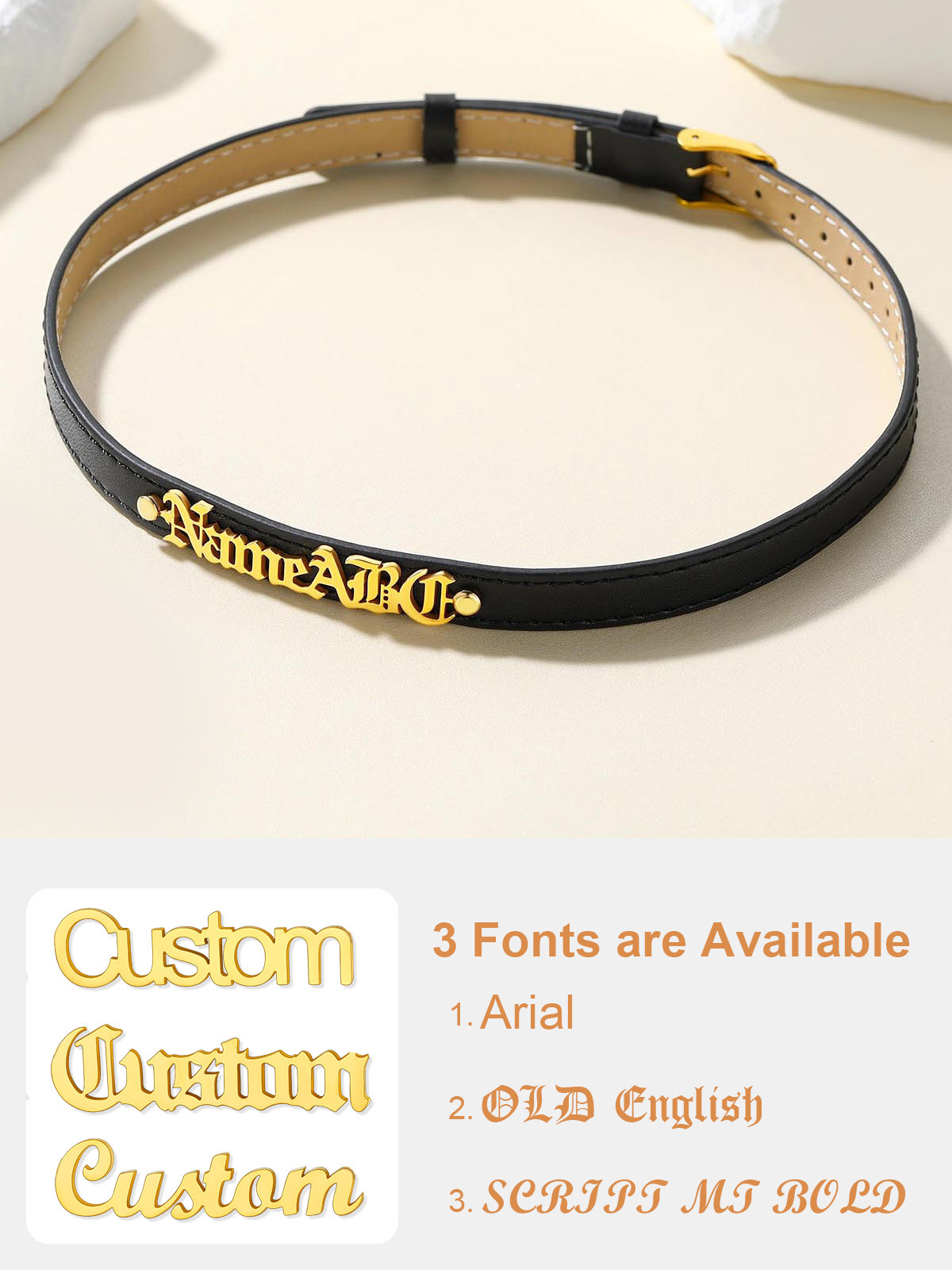 Collier ras-du-cou en cuir personnalisé avec plaque nominative Police