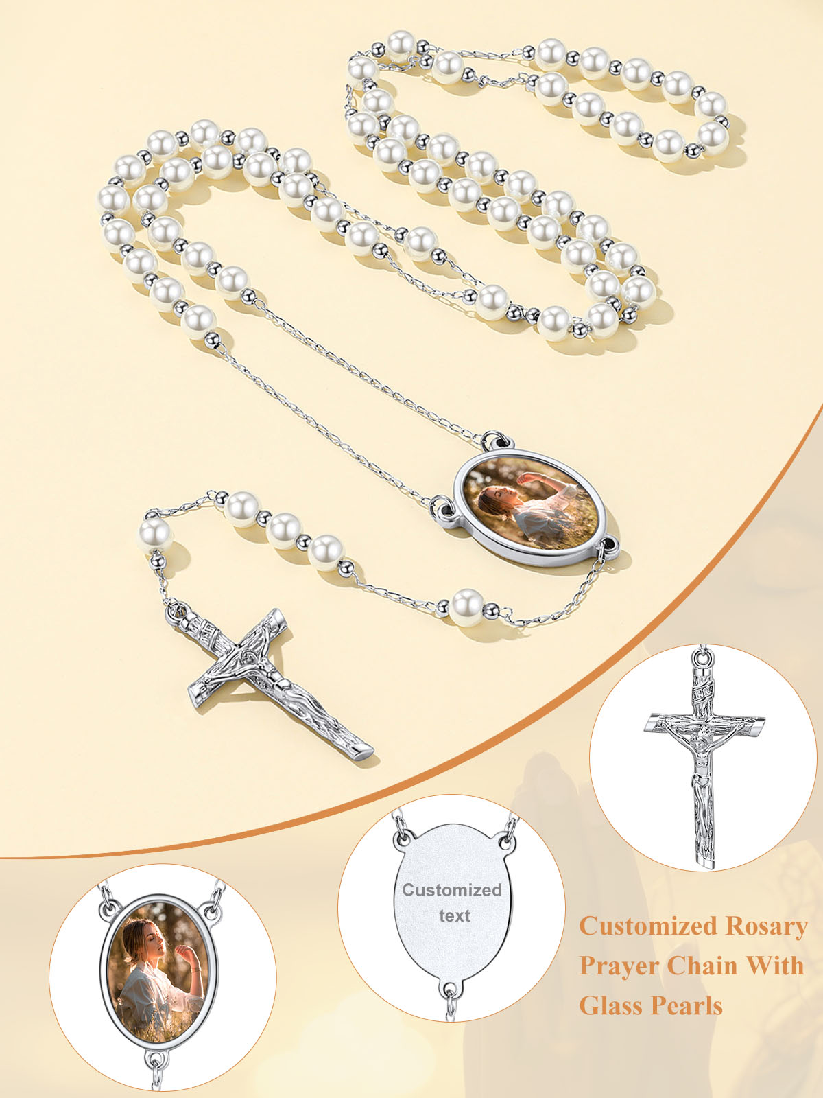 Collier Chapelet Personnalisé avec Croix en Acier Inoxydable Gravé