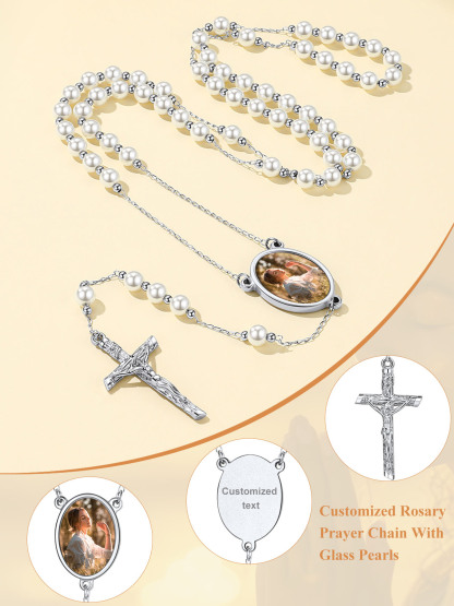 Collier Chapelet Personnalisé avec Croix en Acier Inoxydable Gravé