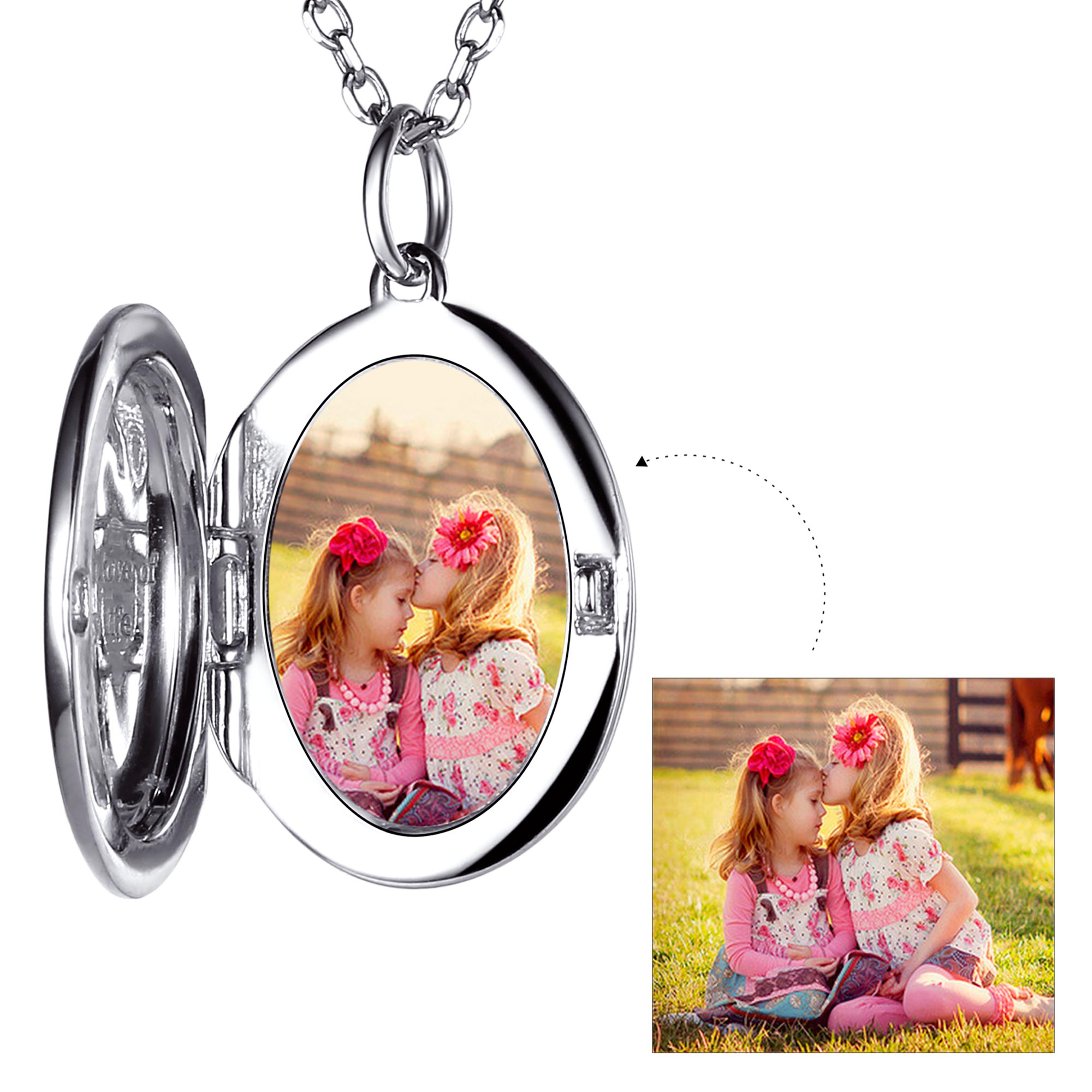 Pendentif Médaillon Ovale Personnalisé avec Photo et Bijou Souvenir Argente