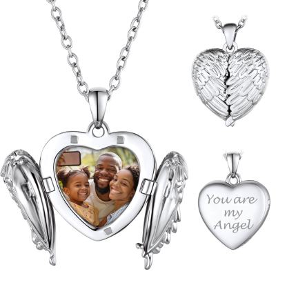 Collier Médaillon Ailes d'Ange avec Photo Personnalisée Argenté
