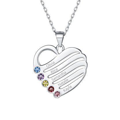 Collier Pendentif Cœur Personnalisé avec 5 Pierres de Naissance