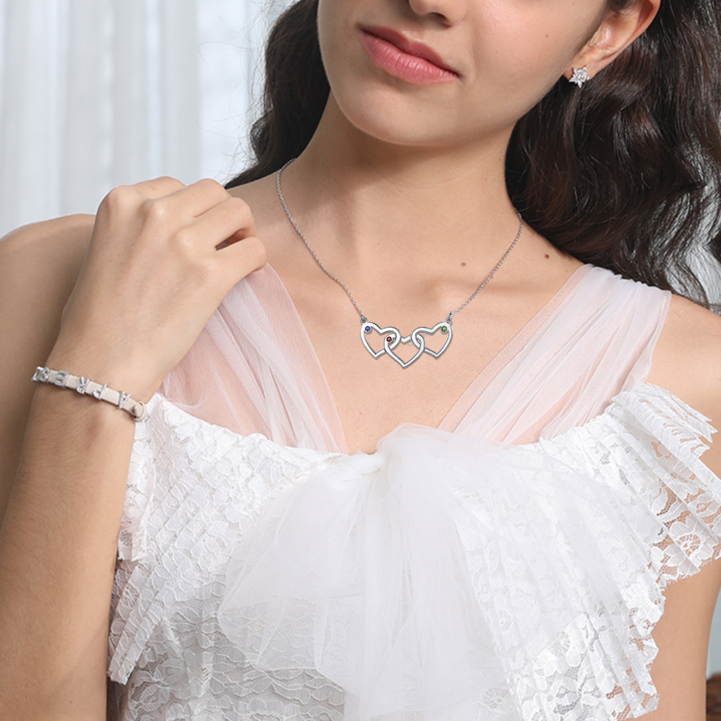 Collier Personnalisé Cœur avec Pierres de naissance 