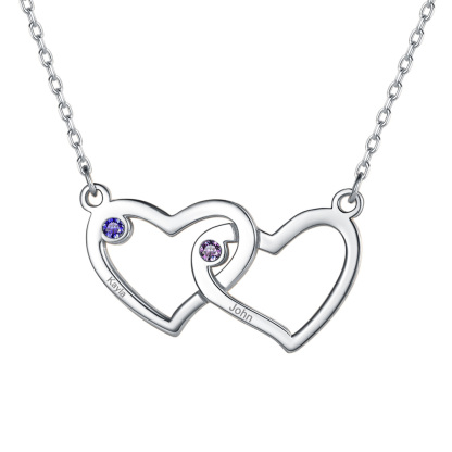 Collier Personnalisé Cœur 1-5 prénoms avec 2 Pierres de naissance 
