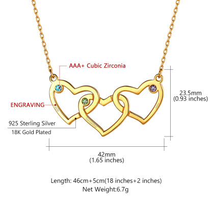Collier Personnalisé Cœur avec Pierres de naissance et Prénoms Taille