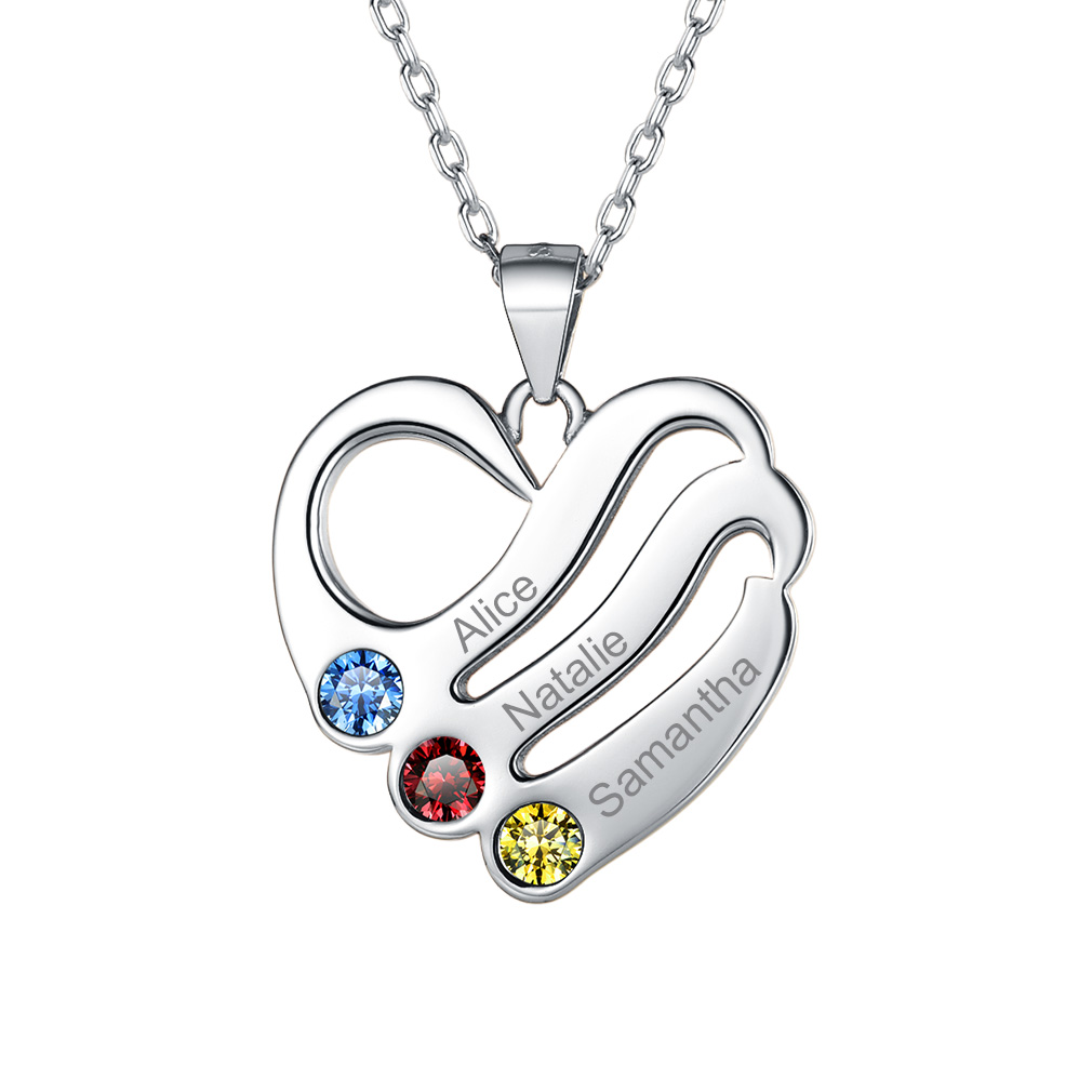 Collier Pendentif Cœur Personnalisé avec 3 Pierre de Naissance