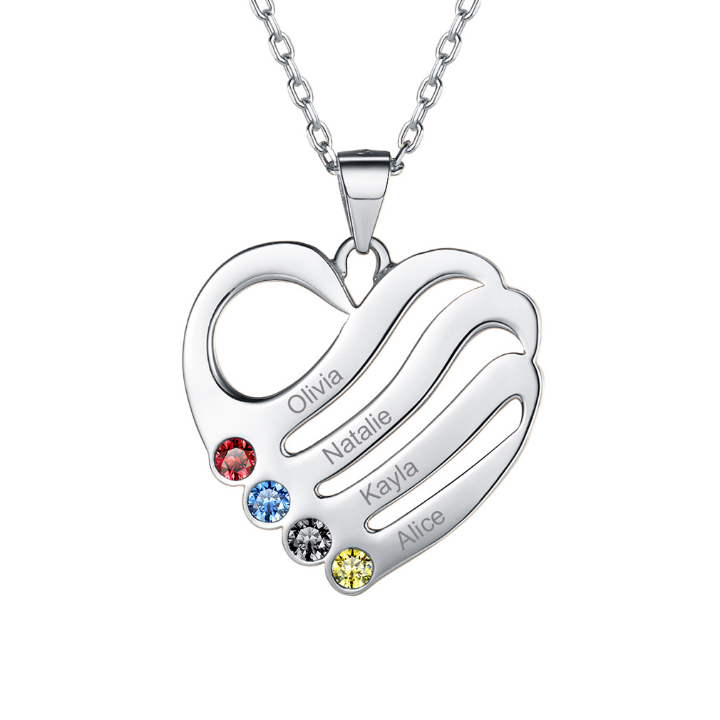 Collier Pendentif Cœur Personnalisé avec 4 Pierre de Naissance