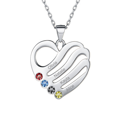Collier Pendentif Cœur Personnalisé avec 4 Pierre de Naissance