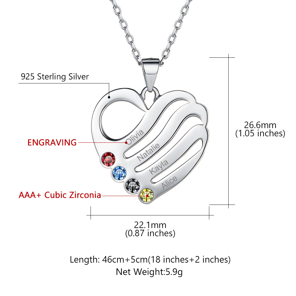 Collier Pendentif Cœur Personnalisé avec Pierre de Naissance taille