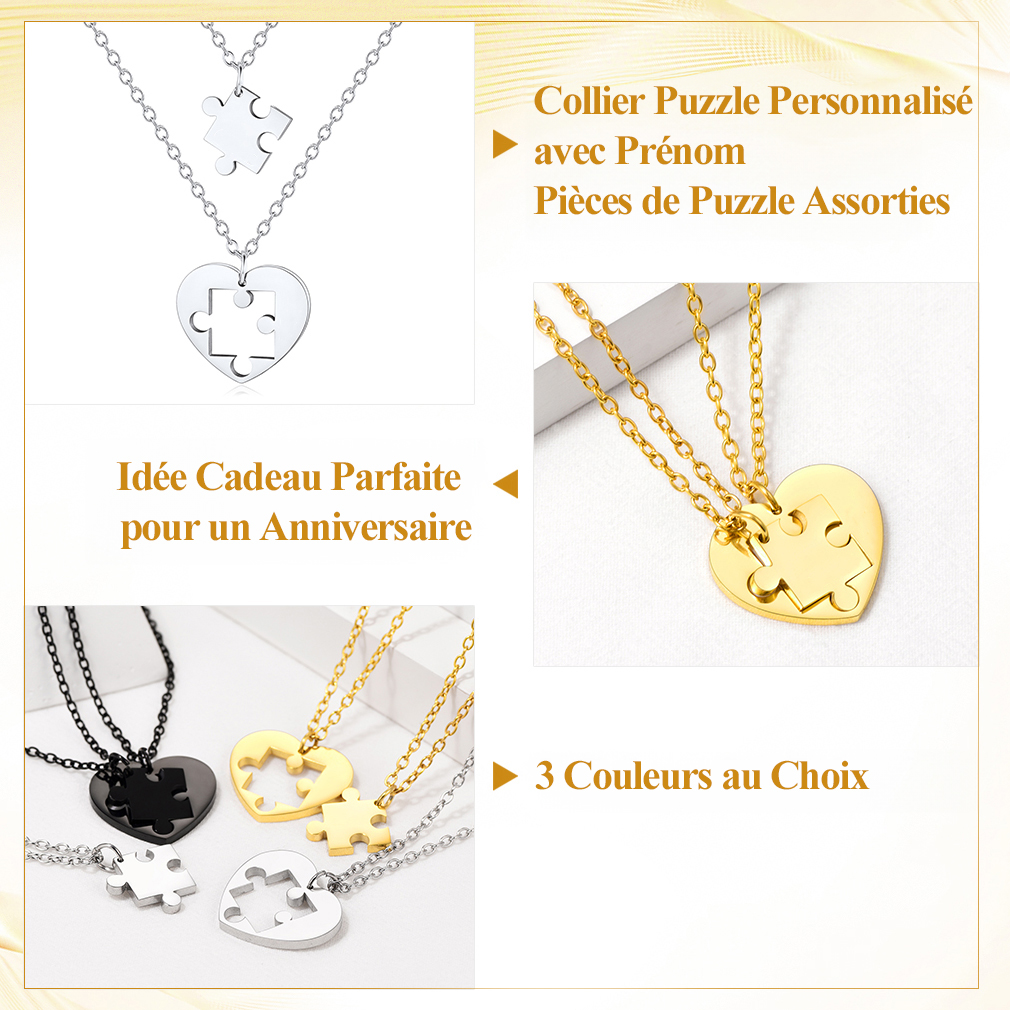 Colliers Personnalisés Pièces de Puzzle Assortis pour Couple Détail