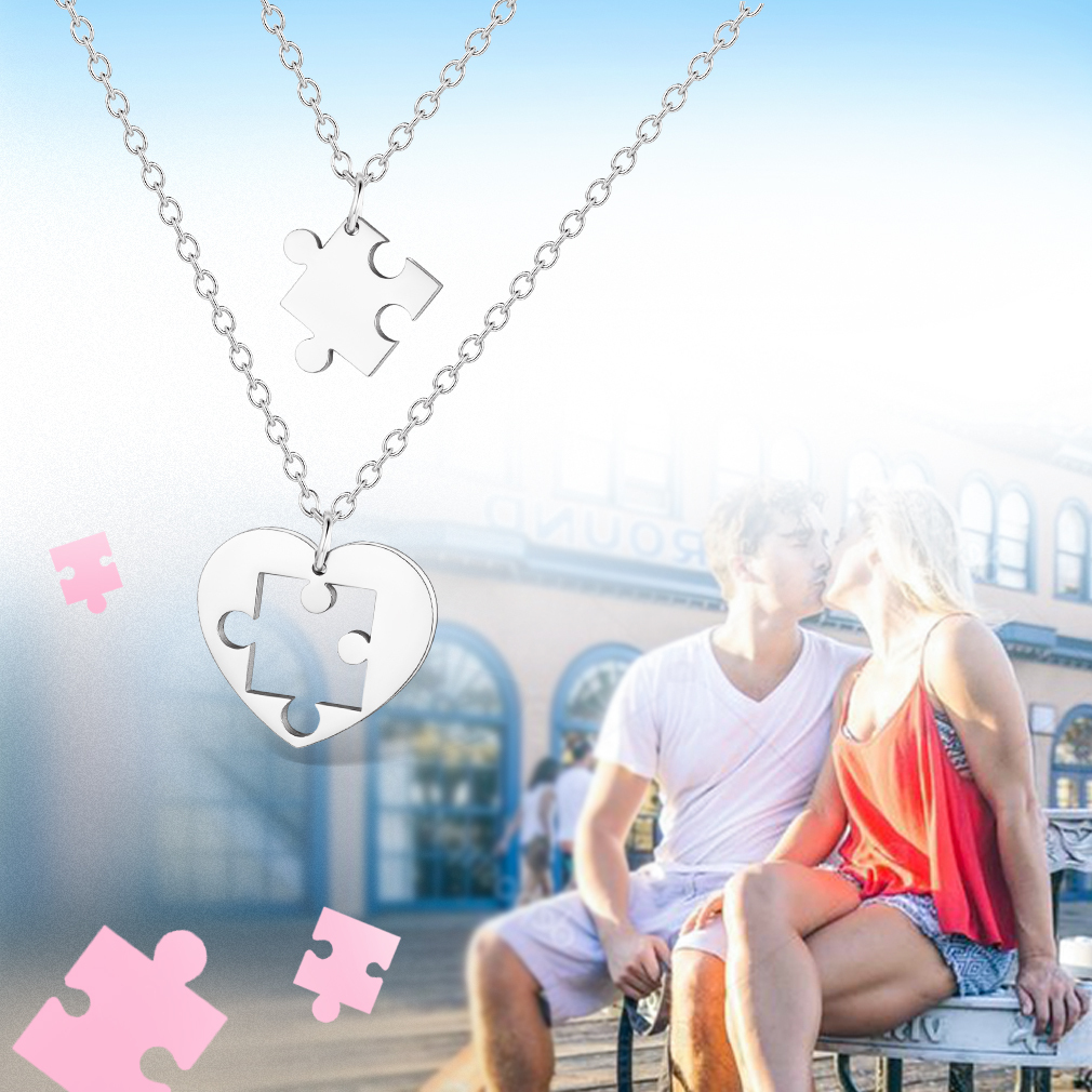 Colliers Pièces de Puzzle Assortis pour Couple Argenté