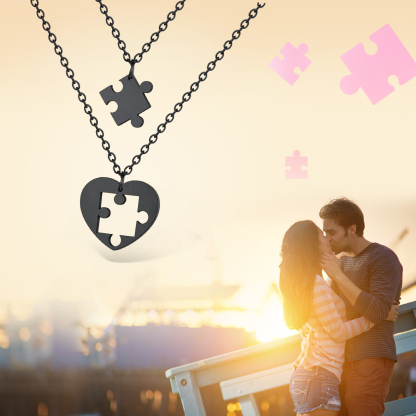 Colliers Personnalisés Pièces de Puzzle Assortis pour Couple Noir