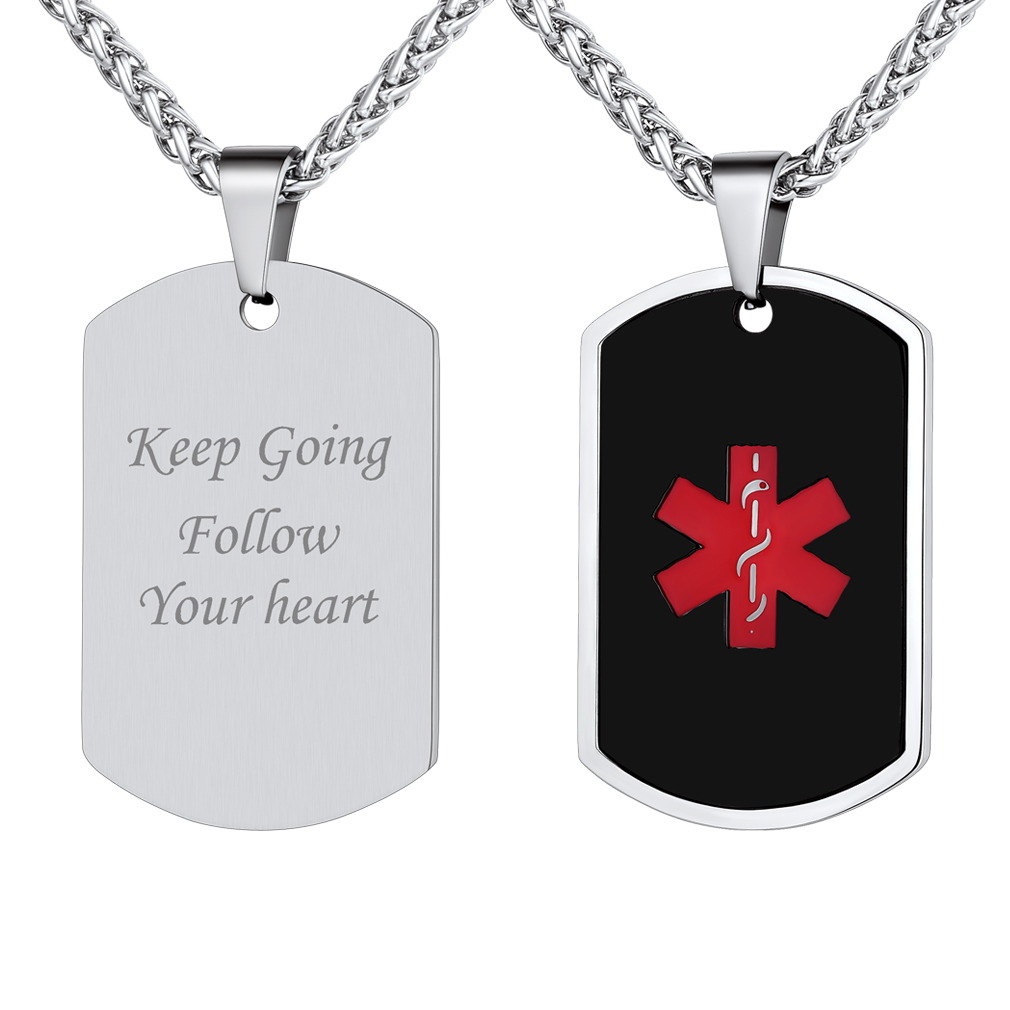 Collier d'Urgence Médical Personnalisé en Acier Inoxydable Argenté