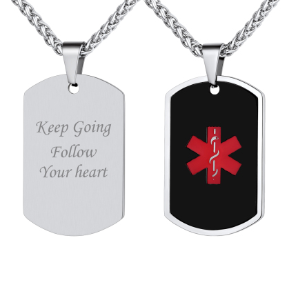 Collier d'Urgence Médical Personnalisé en Acier Inoxydable Argenté