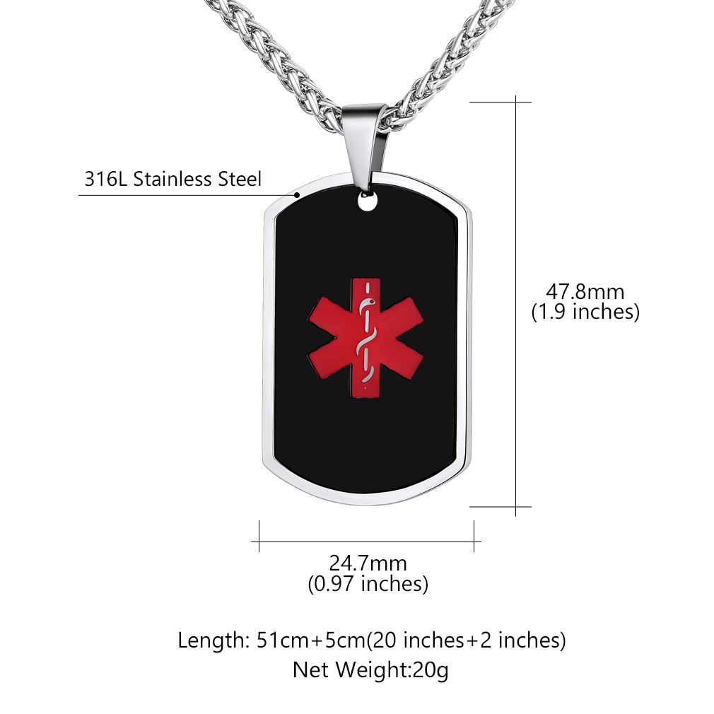 Collier d'Urgence Médical Personnalisé en Acier Inoxydable Taille