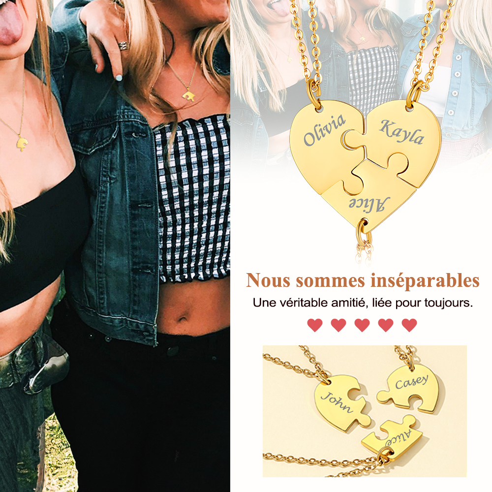 Colliers Coeur Personnalisés avec Pièces de Puzzle pour amis