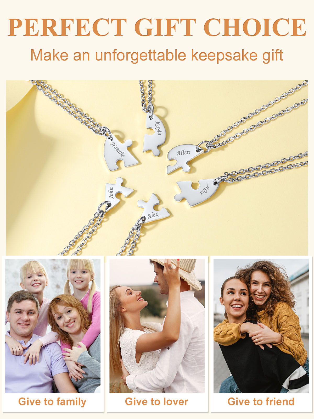 Collier Puzzle en Acier Inoxydable pour Famille ou Amis