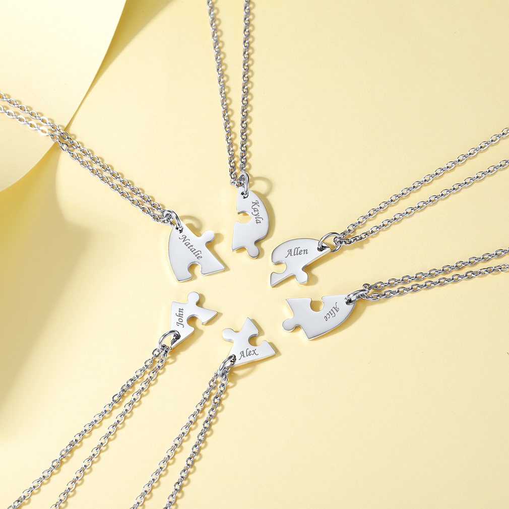 Collier Puzzle Personnalisé en Acier Inoxydable  Argenté