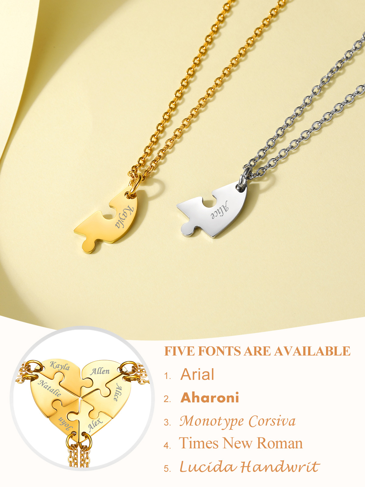 Collier Puzzle Personnalisé en Acier Inoxydable pour Famille ou Amis Police