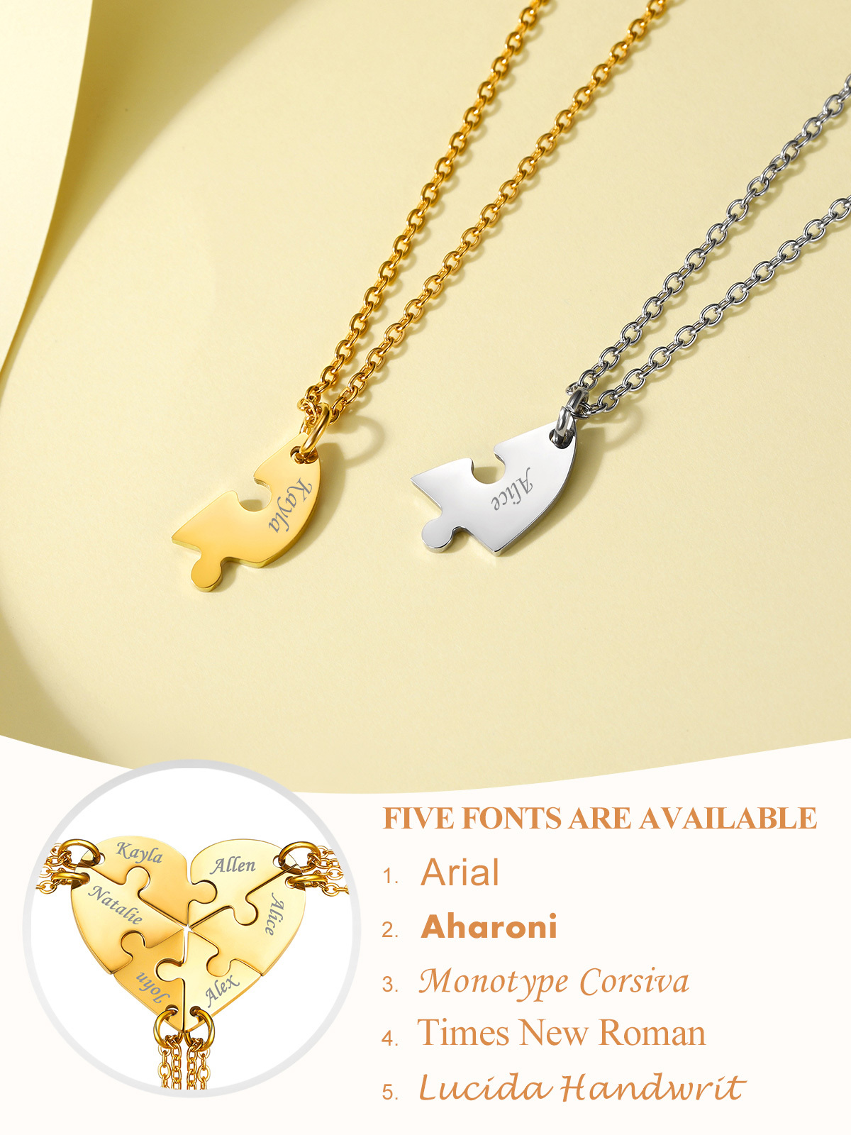 Collier Puzzle Personnalisé en Acier Inoxydable pour Famille ou Amis Police