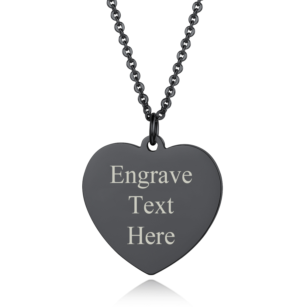Collier Personnalisé avec Pendentif Cœur Gravé pour Femme Noir