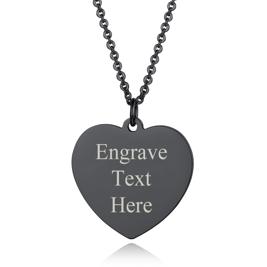Collier Personnalisé avec Pendentif Cœur Gravé pour Femme Noir