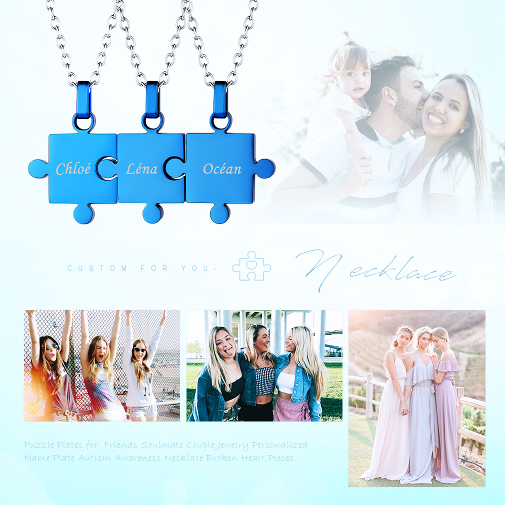 Colliers Puzzle Personnalisés pour Famille ou Amis Bleu