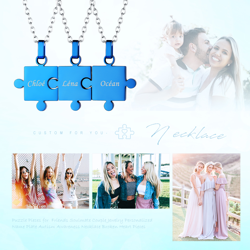 Colliers Puzzle Personnalisés pour Famille ou Amis Bleu