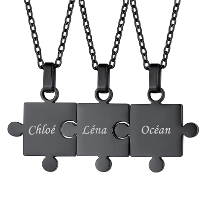 Colliers Puzzle Personnalisés en acier inoxyable pour Famille ou Amis Noir