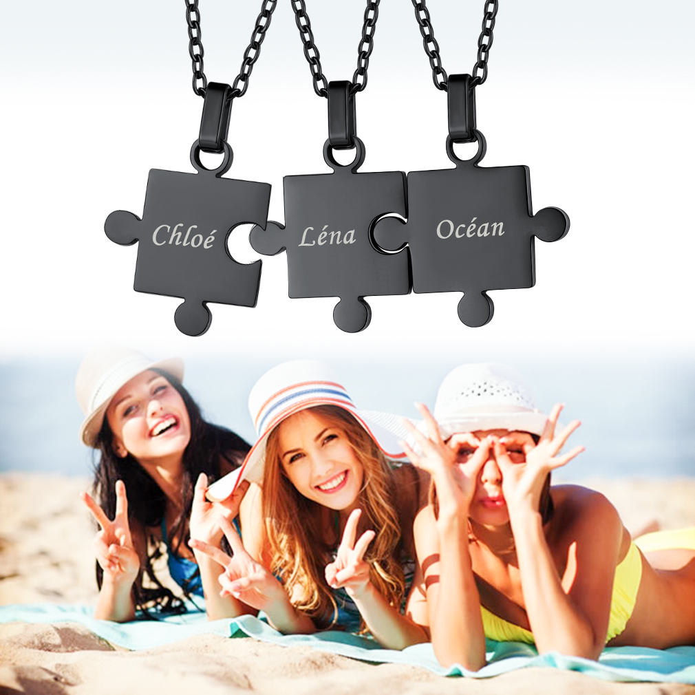 Colliers Puzzle Personnalisés pour Famille ou Amis Noir