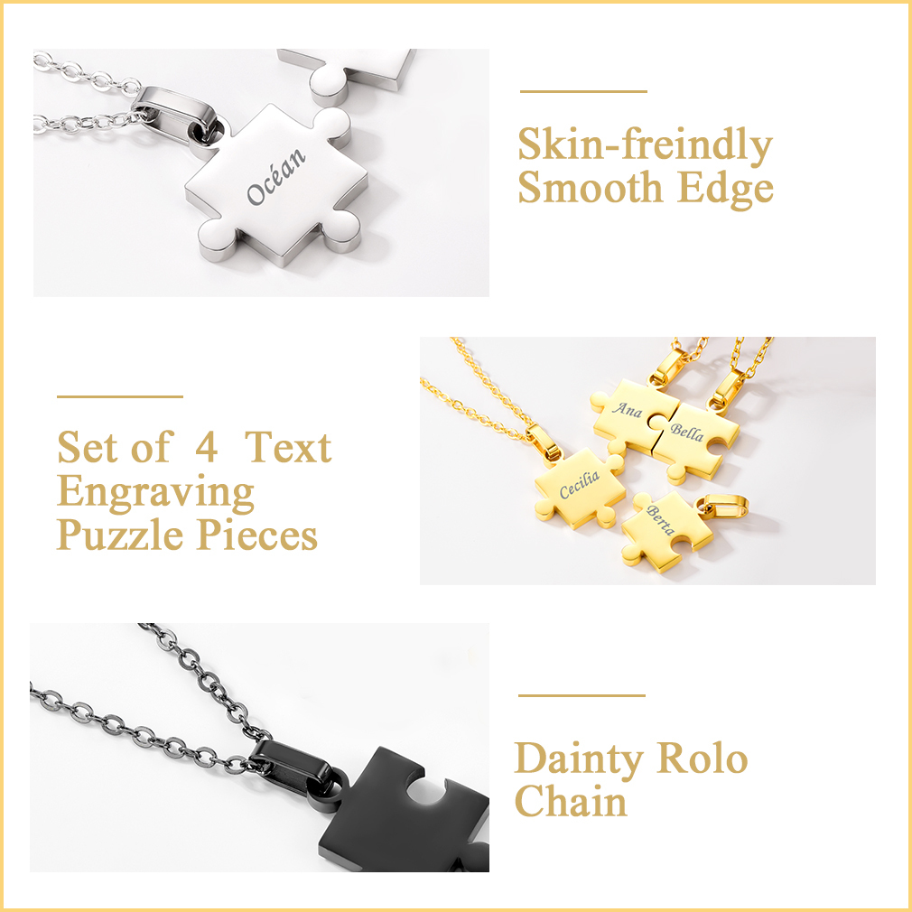 Collier d'Amitié Personnalisé Gravé Puzzle pour Amis Détail