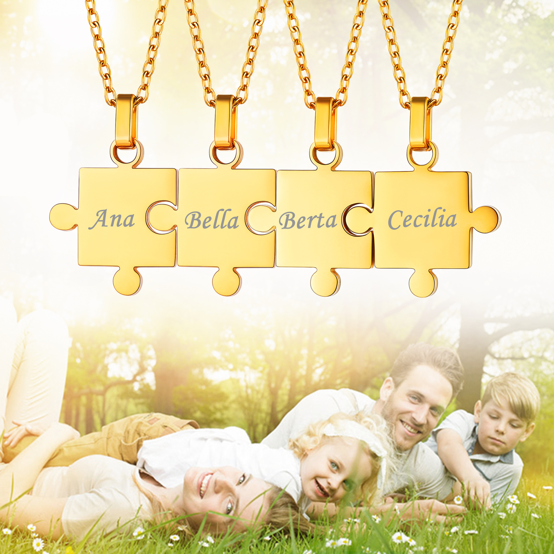 Collier d'Amitié Personnalisé Gravé Puzzle pour Famille