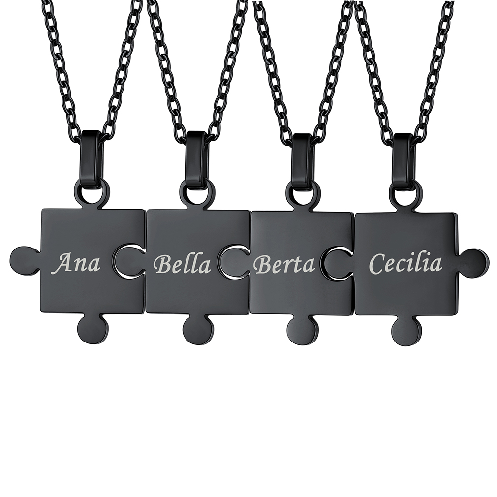 Collier d'Amitié Personnalisé Gravé Puzzle pour Amis Noir