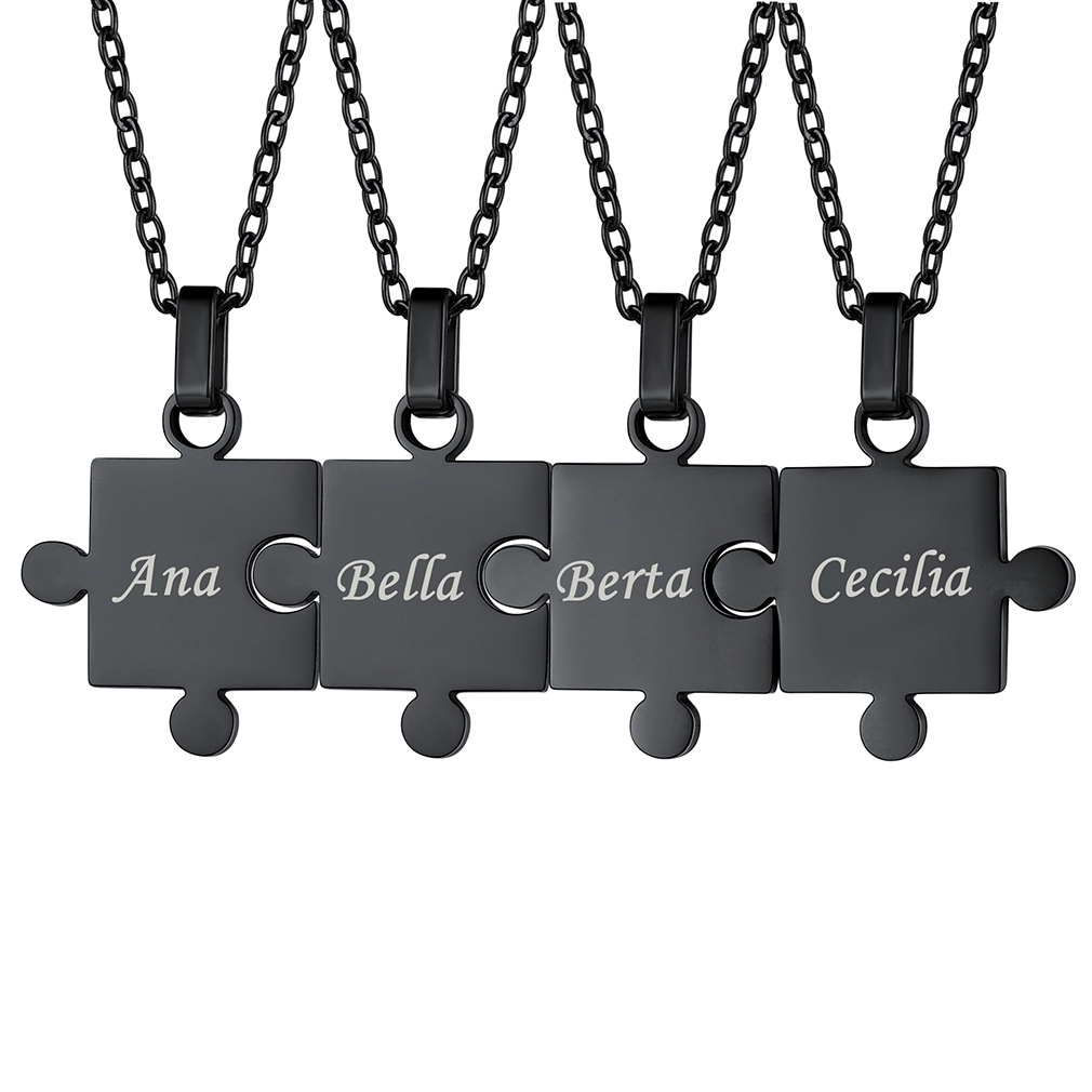 Collier d'Amitié Personnalisé Gravé Puzzle pour Amis Noir