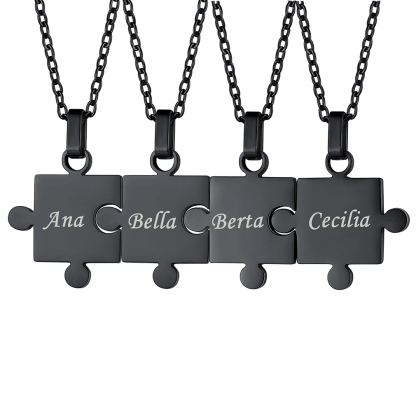 Collier d'Amitié Personnalisé Gravé Puzzle pour Amis Noir