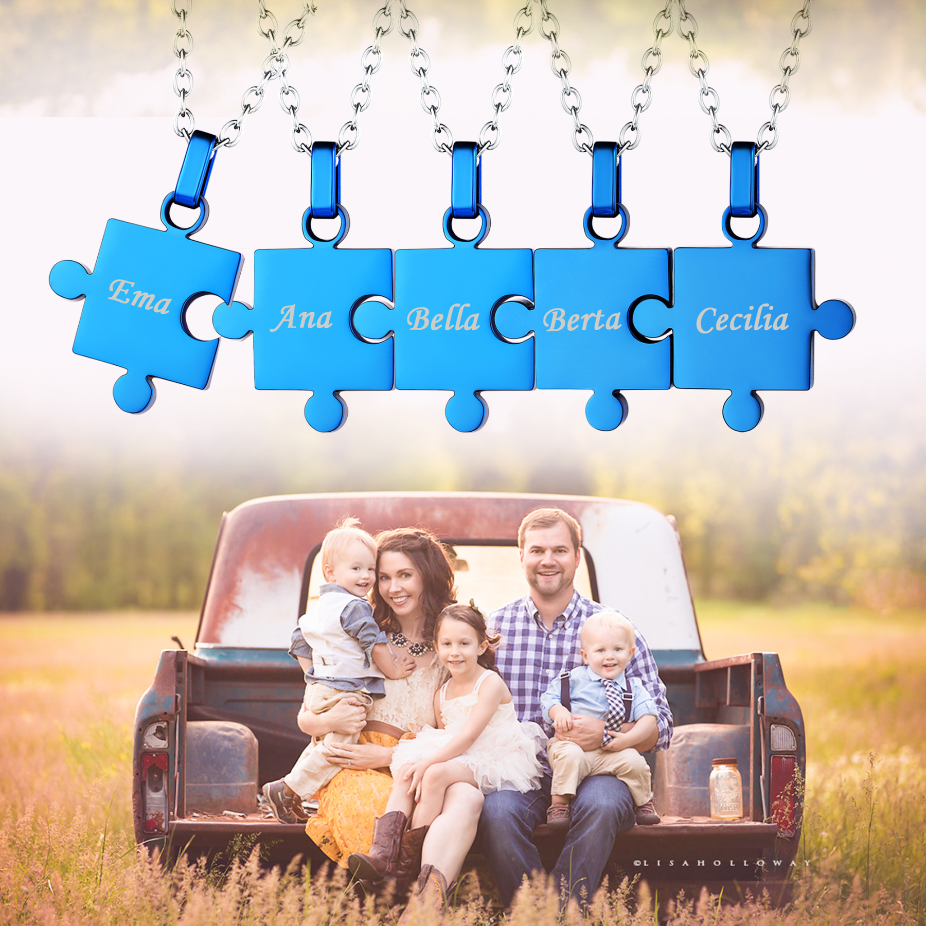 Collier Puzzle Personnalisé en Acier 316L avec Prénoms Gravés Scène