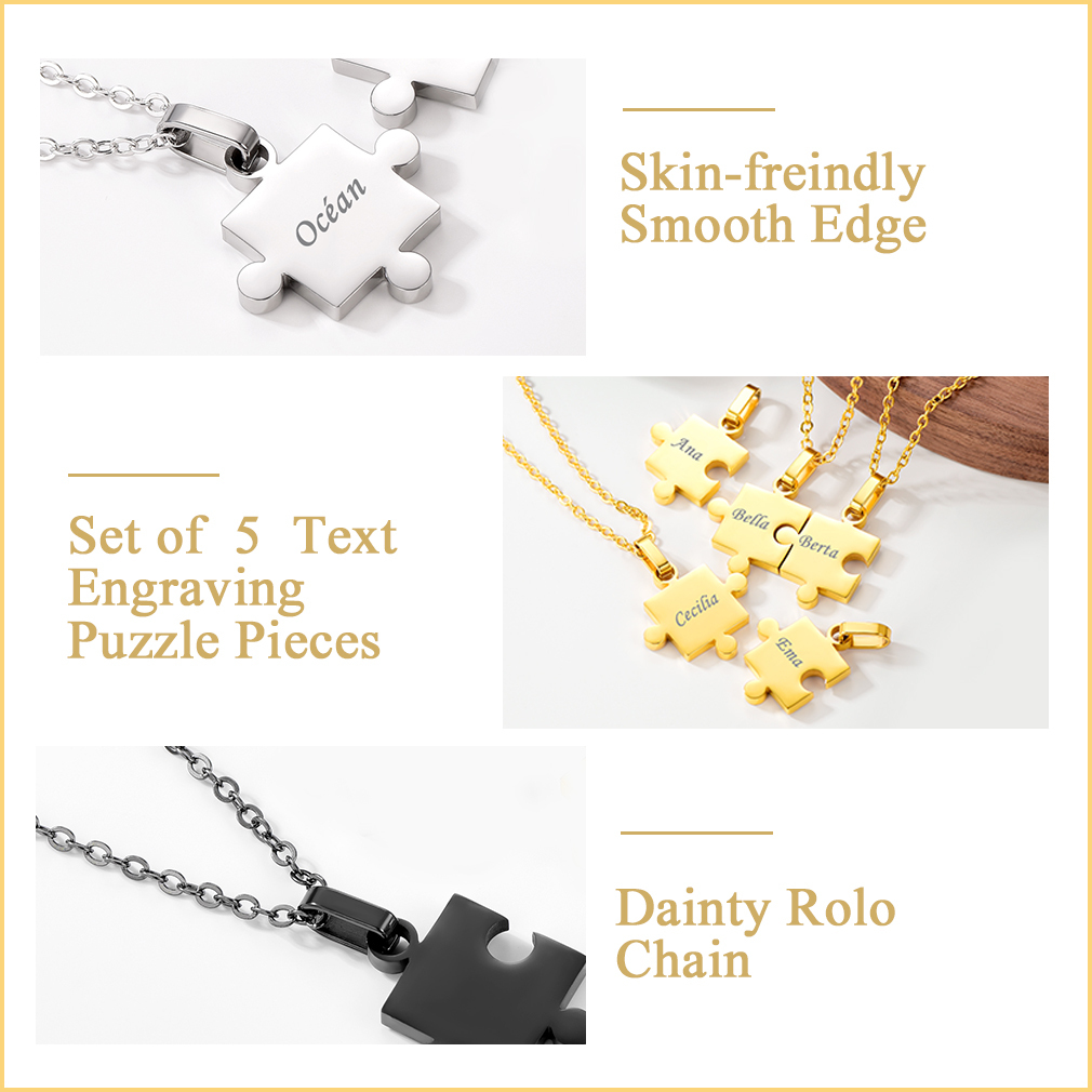 Collier Puzzle Personnalisé en Acier 316L avec Prénoms Gravés Détail