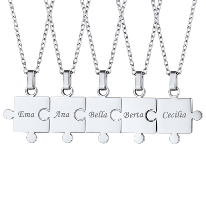 Collier Puzzle Personnalisé en Acier 316L avec Prénoms Gravés Argenté