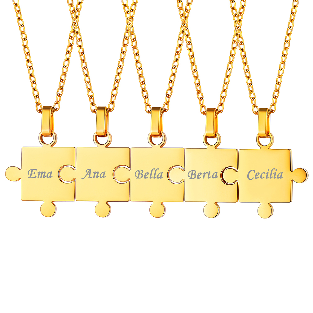 Collier Puzzle Personnalisé en Acier 316L avec Prénoms Gravés Or