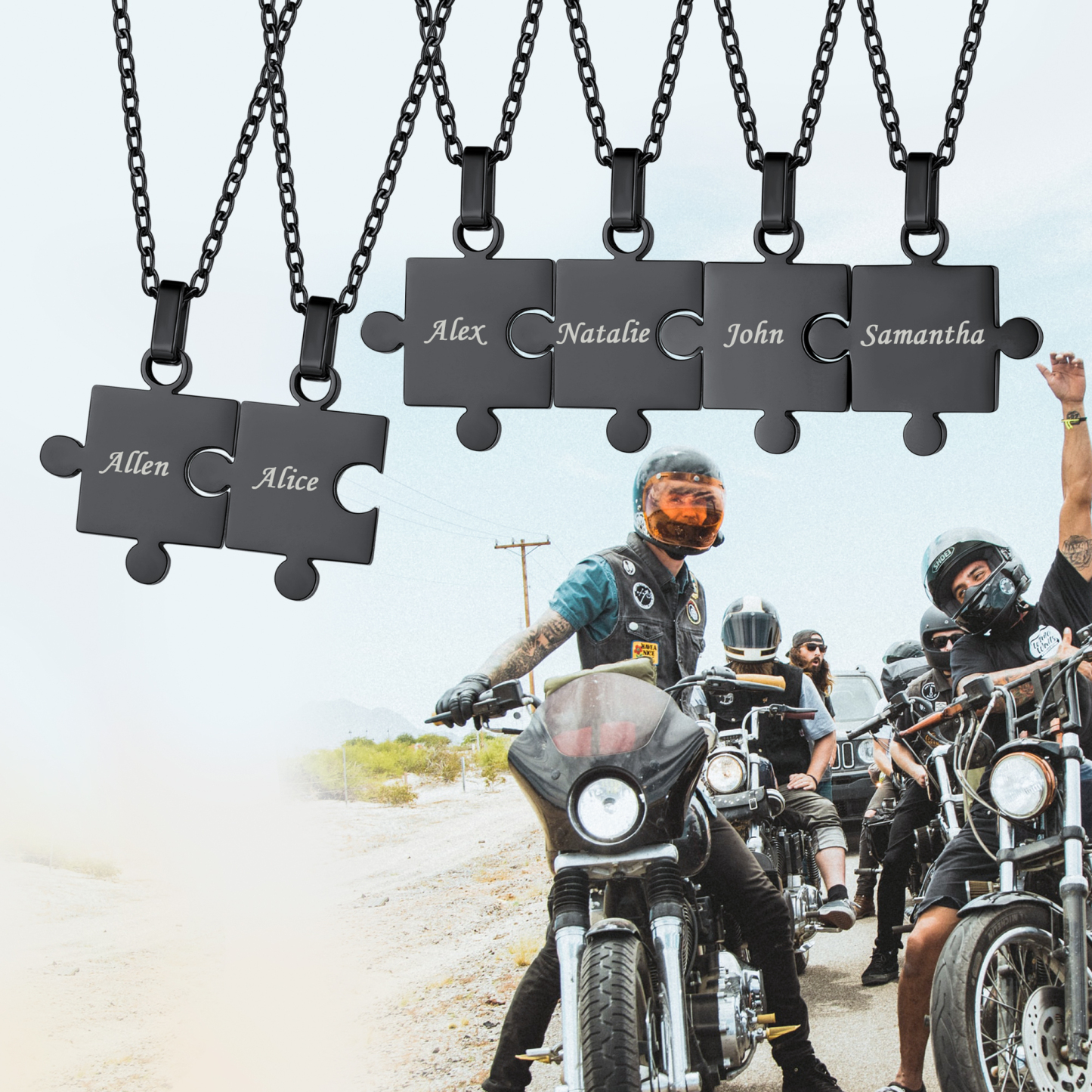 Collier Puzzle Personnalisé pour Amis ou Famille Noir