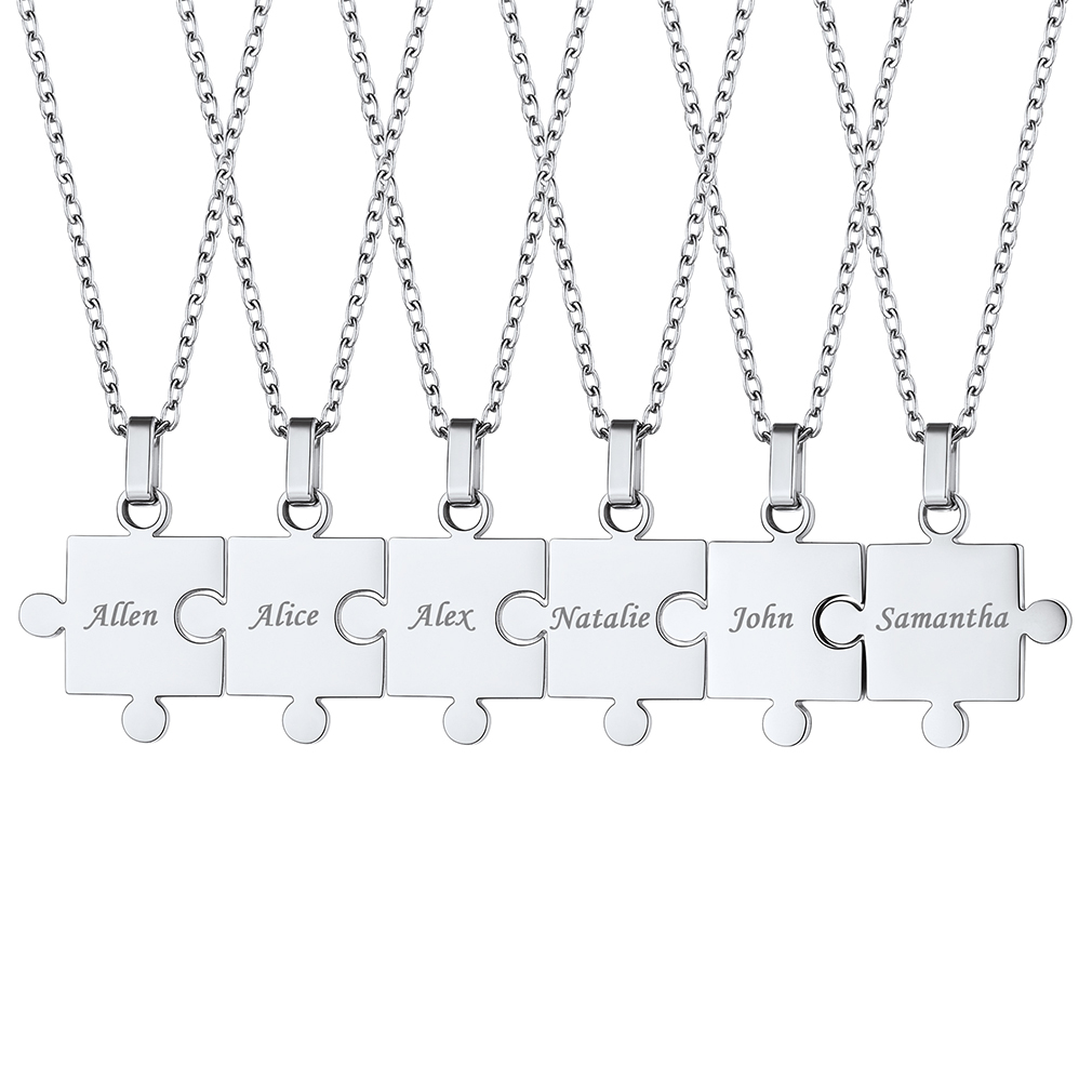 Collier Puzzle Personnalisé pour Amis ou Famille Argenté