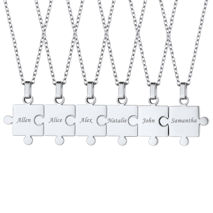 Collier Puzzle Personnalisé pour Amis ou Famille Argenté