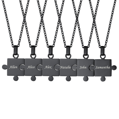 Collier Puzzle Personnalisé pour Famille Noir