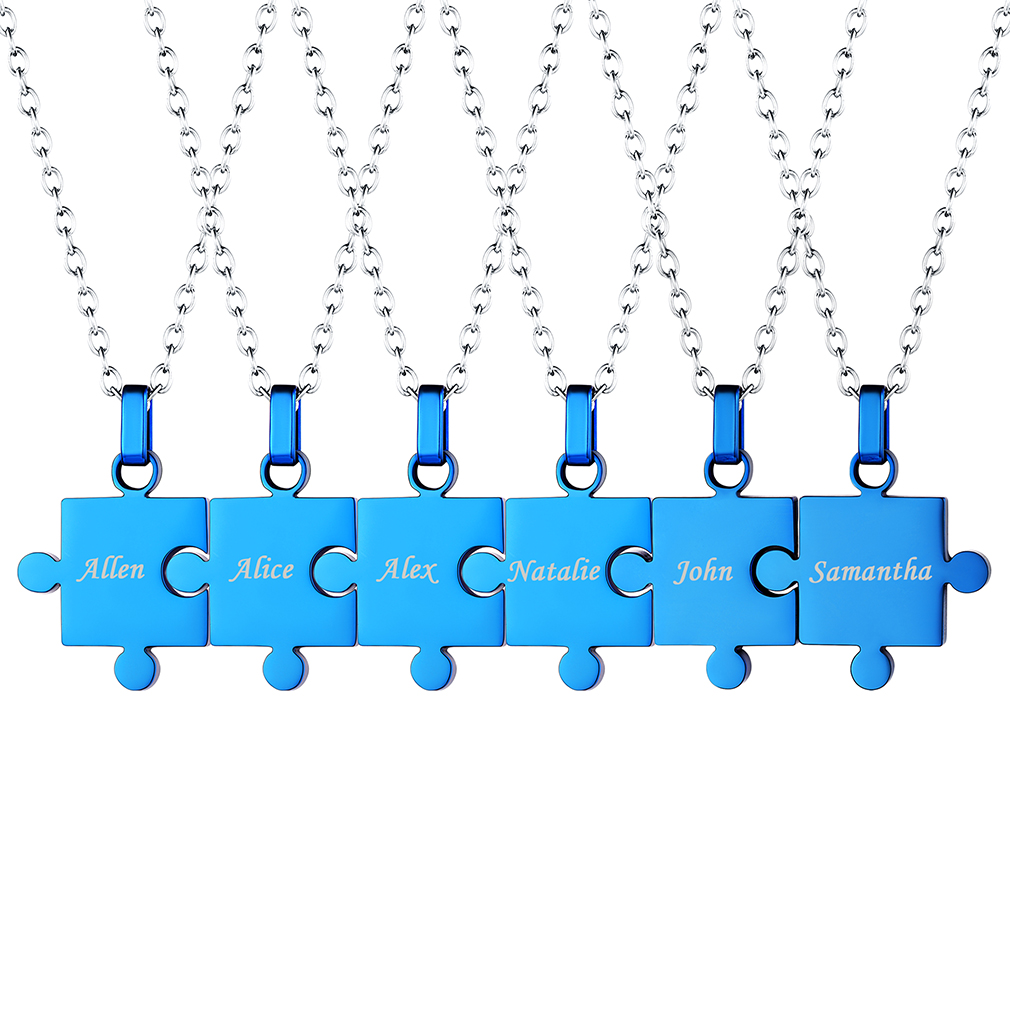 Collier Puzzle Personnalisé pour Amis ou Famille Bleu