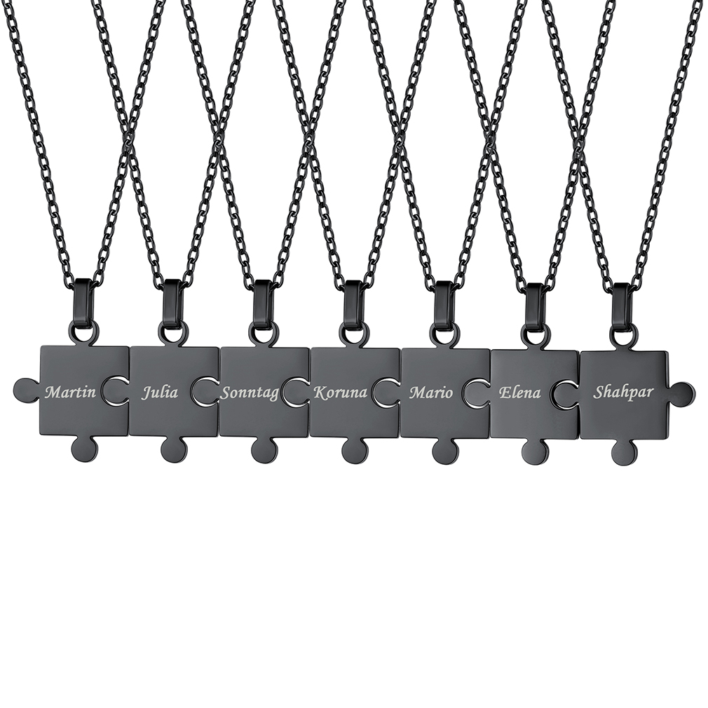 Collier Puzzle 7 Pièces Gravé Noir