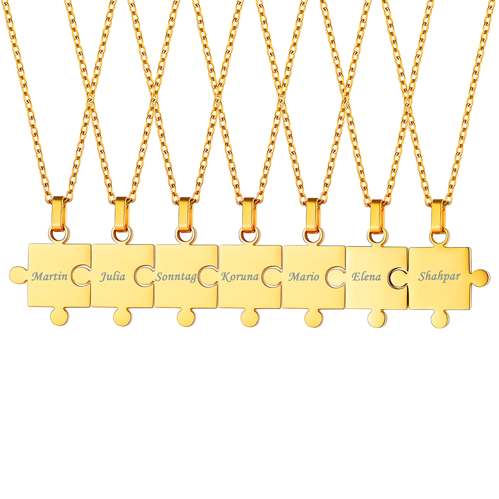 Collier Puzzle 7 Pièces Gravé Or