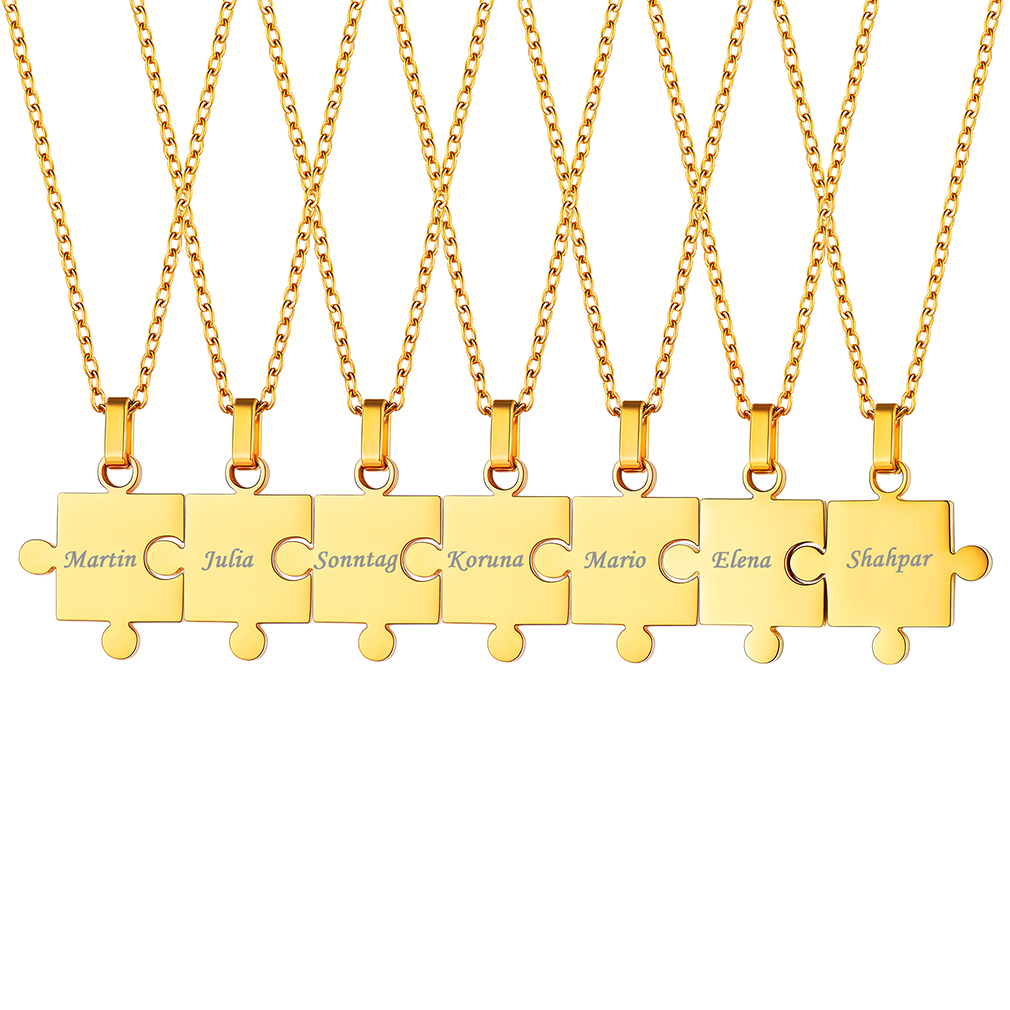 Collier Puzzle 7 Pièces Gravé Or